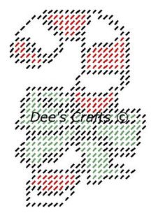 a cross stitch pattern with the words dee's crochet written in red, green and black