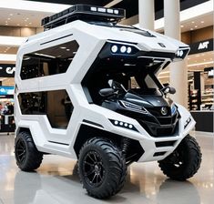 a futuristic vehicle is on display in a mall