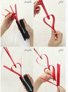 the instructions for making a heart - shaped scissors are shown in four different ways, including cutting