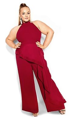 Plus Size Attract Ivory Jumpsuit Dresses Date Night, Formal Occasion Dress, Ruffle Jumpsuit, Halter Jumpsuit, Chic Party, Red Jumpsuit, Plus Size Jumpsuit, Date Night Dresses, Sleeveless Jumpsuits