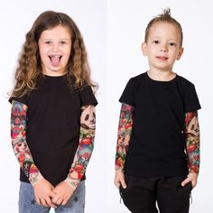 Are you searching for a cool and unique clothing for your baby? Or maybe you are searching for a great gift for some ink lover's little one? Invite them to the world of tattoos and bring some edgy style to their everyday wardrobe with our unique tattoo clothing collection for kids.T-SHIRT is made of high-quality and very durable cotton and is really nice fitting! SLEEVES are made of pleasantly smooth mesh material which is delicate in touch but also very solid and durable in use. It's also highl Family Matching Long Sleeve Tops With Character Print, Family Matching Black Tops With Character Print, Black Family Matching Tops With Character Print, Fun Black Long Sleeve Shirt, Black Long Sleeve T-shirt For Family Matching, Playful Black Top With Funny Print, Japan Style Tattoo, Funny Baby Shirt, Baby Skull