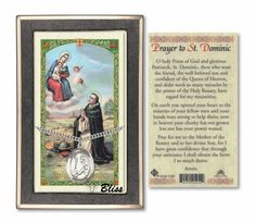 an image of jesus and mary on a card with a chain attached to the back