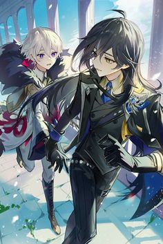 two anime characters are walking in the snow