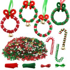 PRICES MAY VARY. Classic Christmas beaded ornaments: These holiday ornament kits are featured with classic Christmas festive colors, red, green and white, cute and delicate, cater to the Christmas theme and can add more Christmas atmosphere. Really lovely additions to your holiday decorations and will bring you more joy to your Christmas. Super Value Pack: You will get 600 x green tri beads, 400 x red tri beads, 200 x white tri beads, 50 x round red beads, 50 x round green beads, 10 x gold bells, 30 x red pipe cleaners, 10 x green pipe cleaners and 2 rolls ribbons in green and red. You can use your imaginations to make various Christmas crafts like wreaths, candy canes and other Premium Quality: Christmas beads are made of high-quality plastic, reliable, lightweight, non-toxic and harmless Christmas Market Crafts, Christmas Beads Craft, Homeschool Christmas, Market Crafts, Beaded Wreath, Fun Family Christmas Games, Kindergarten Christmas, Diy Christmas Garland, Christmas Crafts For Adults