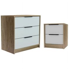 two white and brown drawers sitting next to each other