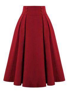 1940s Solid High-Waist Pleated Skirt | Retro Stage High Waisted Pleated Skirt, Skirts For Women, Casual Skirt, Skirts With Pockets, Types Of Skirts, Flowing Maxi Dress, Glamorous Evening Gowns, Gothic Fashion, Womens Fashion Casual