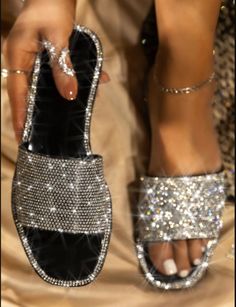 Silver/Black Plastic Shoes, Spaghetti Strap Mini Dress, Rhinestone Sandals, Silver Sandals, Enjoy Summer, Studded Sandals, School Shopping, Cute Sandals, Jelly Sandals