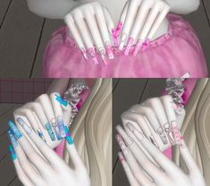 three pictures of hands with manies and nail polish on them, one is holding the other