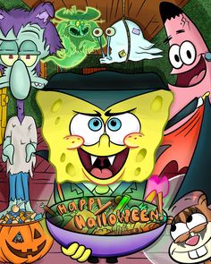 spongebob halloween wallpaper with cartoon characters