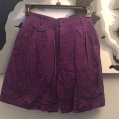 These Rafaella Pleated, Cuffed Baggy Shorts W/ Pockets & Belt Loops Are From The 90’s, Unworn. Deep Violet Color, 36” At The Hip, 20” Length, 28” Waist, 26” Opening At The Thigh. Retro Purple Spring Bottoms, Casual Purple Bottoms For Daywear, Retro High-waist Purple Bottoms, Vintage Short Pants For Spring, Retro High Waist Purple Bottoms, Purple Cotton Bottoms For Daywear, Fitted Purple Bottoms For Daywear, Purple Fitted Cotton Shorts, Purple Vintage Cotton Bottoms