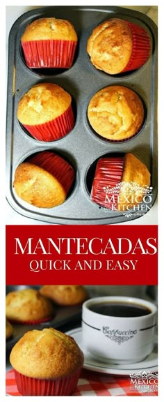 muffins in a pan with the words mantegadas quick and easy