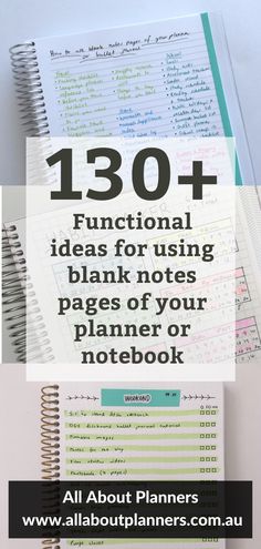 a notebook with the title'130 + functional ideas for using blank notes pages of your planner or notebook '