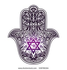 hamsa hand drawn with an ornament pattern and the symbol of judaism on it