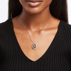 A Tahitian cultured pearl sits within a teardrop of sterling silver lined with round white topaz gemstones in this memorable necklace for her. The pendant is suspended from an 18-inch box chain that is secured with a lobster clasp. Elegant Silver Drop Necklace With Birthstone, Modern Teardrop Necklace For Anniversary, Silver Drop Necklace With Pearl Pendant For Anniversary, Anniversary Pearl Pendant Teardrop Necklace, Anniversary Teardrop Pendant Drop Necklace With Pearl, Anniversary Teardrop Pendant Necklace With Pearl, Anniversary Teardrop Pearl Pendant Drop Necklace, Necklace For Her, Cultured Pearl Necklace