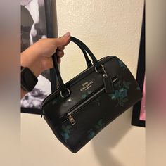 Coach F89154 Vic Floral Print Rwn Blue Black Multi Approximate Measurements: 10″ (L) X 6.5″ (H) X 5″ (W) Handles With 5.5" Lost The Drop Detachable Strap For Shoulder Or Crossbody Wear Used Bags Coach, The Drop, Coach Bags, Black Blue, Blue Black, Satchel, Floral Print, Handles, Floral Prints