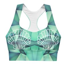 "Mod Mermaid" Sporta Bra  This sports bra is the perfect workout top for exercising. The compression fabric along with double-layered front and shoulder straps ensures great support while running, jumping, or pumping iron. Wear it while exercising or style it as a streetwear top on sunny days! * Compression fabric: 78% polyester, 22% spandex * Sports mesh lining: 92% polyester, 8% spandex * Fabric weight for compression fabric: 8.25 oz/yd² (280 g/m²) and sports mesh lining: 4.42 oz/yd² (150 g/m The Perfect Workout, Pumping Iron, Perfect Workout, Womens Sports, Streetwear Tops, Compression Fabric, Sport Bh, Spandex Fabric, Workout Tops