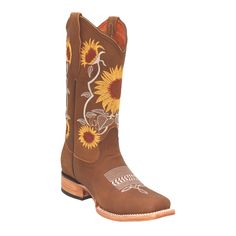 PRICES MAY VARY. Women’s Square Toe Genuine Leather Sunflower Detailed Vintage Western Cowboy Boot Leather Sole/ Leather Inner Lining/ Square Toe Profile / Features Include Leather Stitched Pull Straps For Easy On And Off Heel Measures Approximately 1 ¼ Inches And The Shaft Measures Mid Calf At Approximately 11 Inches / Medium Width This Boot definitely Adds a Sense Of Style To Any Outfit. Boots Can Be Worn With Dresses, Skirts, Jeans, Shorts, Almost Everything. It Has A Fashionable Square Toe A Traditional Brown Boots For Spring, Western Style Yellow Boots For Spring, Leather Sunflower, Outfit Boots, Western Shop, Cowgirl Cowboy, Skirts Jeans, Leather Cowboy Boots, Cowboy Boot