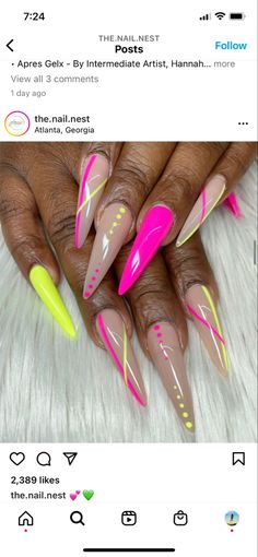 Long Almond Pink Nails, Neon Vacation Nails, Stilleto Nails Designs Summer, Girly Habits, Pink Vacation Nails, Stilleto Nails Designs, Dot Nails, 2023 Nails