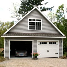 a garage with a car parked in it