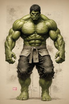 the incredible hulk is depicted in this drawing by artist mark vandervegte