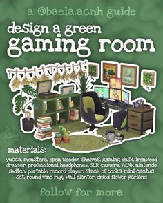 an advertisement for a green gaming room