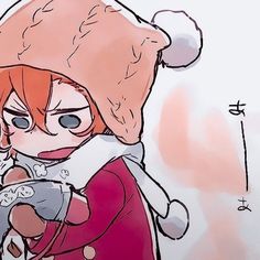 a drawing of a girl with red hair wearing a santa hat