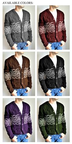 Men's cardigan hand knitted with needles from lightly varied in dark blue and black wool - acrylic yarns. Light, soft and decorated with nice pattern all around. This cozy cardigan will warm you up in chilly time. Accurately hand knitted from high quality yarns, so, cardigan is durable and easy to maintain. SIZING: All sizes available (S, M, L, XL). Fiber: wool - acrylic yarn. Care: hand wash at 30 degrees C. - lay flat to dry. Shipping worldwide: 5 - 10 €. Men's Cardigan, Knit Men, Cozy Cardigan, Mens Cardigan, Blue And Black, Black Wool, Acrylic Yarn, Hand Knitting, Cardigans