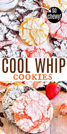 cookies with powdered sugar on top and the words cool whip cookies above it in front of