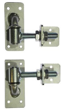 two metal door latches with screws on each side and one bolt in the middle