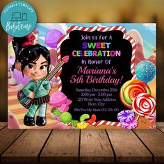 Editable Wreck It Ralph Vanellope Birthday Party Invitation Instant Download - Send Online - Vanellope Party Invite