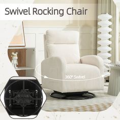 the swivel rocking chair is shown with instructions for how to fit it in