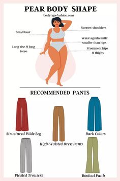 Outfits To Emphasize Waist, Pants For Pear Shaped Women, Body Shape Outfits, Pear Body Shape Fashion, Pear Shaped Fashion, Pear Body Shape Outfits, Triangle Body Shape Outfits, Body Shapes Women, Pear Shape Fashion