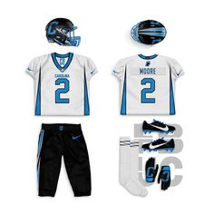 Carolina Panthers football uniform concept design made by @fb.uni.customs using our football uniform flat lay template #sportstemplates #sportsdesign #sportsbranding #sportsbiz #photoshopmockup Sporty Blue Sets For Sports Events, White Sports Sets, White Sports Sets For Sports Season, White Sporty Sets For Sports Events, American Football Uniform, American Football Uniforms, Carolina Panthers Football, Sports Templates, Panthers Football