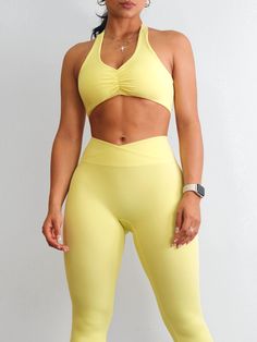 Athletic Scrunch Sports Bra (Pastel Yellow) – Fitness Fashioness Yellow Fitted Sports Bra For Workout, Yellow Sports Bra For Sportswear, Yellow Sports Bra For Gym, Yellow Stretch Sports Bra, Casual Style, Fitted Yellow Sports Bra, Athletic Sports, Workout Sets, Pastel Yellow, Snug Fit