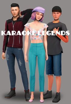 three people standing next to each other with the words karaoke legendds above them