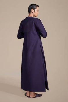 Deep purple thick wool jacket with embossed embroidery. Comes with palazzo and an inner. - Aza Fashions Traditional Embroidered Outerwear For Work, Designer Long Sleeve Kurta For Work, Traditional Long Sleeve Workwear Outerwear, Embroidered Long Sleeve Kurta For Work, Embroidered Nehru Jacket With Long Sleeves For Work, Embroidered Nehru Jacket For Work With Long Sleeves, Embroidered Nehru Jacket For Work, Winter Workwear Bandhgala With Long Sleeves, Designer Winter Outerwear With Resham Embroidery