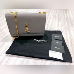 Beautiful Saint Laurent Kate Handbag. Like New (Used Twice) And Stored/Preserved. The Plastic Covering The Snap Close Is Still In Tact (Please See Pictures). This Size And Color Handbag Is Hard To Find. Bags Ysl, Kate Bags, Saint Laurent Bags, Saint Laurent Bag, Limited Time, Saint Laurent, Bag Lady, Like New, Grey