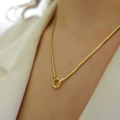 Sailor Lock Snake Necklace | 14k Gold Big Clasp Herringbone Alike Snake Chain Reversible Necklace Fine Jewelry | Gift for Her #LongUseNecklace #SnakeNecklace #FineJewelry #BigClaspNecklace #14kGoldNecklace #HerringboneNecklace #ReversibleNecklace #SailorLock #GoldHerringbone #GoldSnakeChain Yellow Gold Snake Chain Jewelry With Lobster Clasp, Gold Plated Snake Chain Jewelry With Lobster Clasp, Gift Necklace With Spring Ring Clasp And Snake Chain, Everyday 14k Gold Necklace With Spring Ring Clasp, Real Gold Chains, Pearl Necklace Designs, Herringbone Necklace, Jewellery Marketing, Gold Rings Fashion