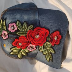 Denim Adjustable Hat With Rose Applique Never Worn Denim Blue Baseball Cap For Spring, Spring Denim Blue Hat, Trendy Denim Hat For Spring, Truckers Hats, Head Coverings, Rose Applique, Head Covering, Adjustable Hat, Hat Crafts