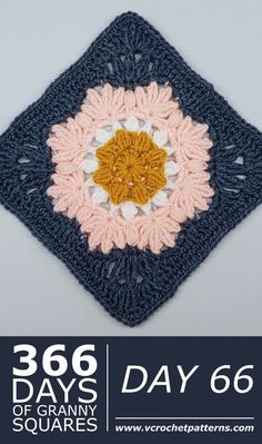 a crocheted square with the words 365 days of granny squares written below it