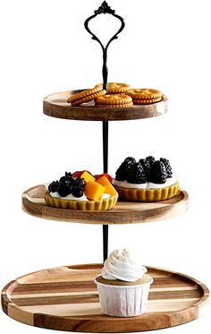 🧁【VINTAGE】This 3 tiered cupcake stand with visible wood grain is elegant and rustic. Made of natural acacia wood (paint-free), the wooden plates are spliced through high pressure and feature unique patterns. 🧁【SIZE 】The 3 tiered wooden serving tray consists of 6-inch, 8-inch, and 10-inch round wooden trays and can hold about 15 standard-size cupcakes (2" base). 🧁【MULTIPURPOSE】Use these 3 tiered dessert trays to display lightweight treats such as cakes, cupcakes, fruit, cookies, or your favori Tiered Cupcake Stand, Tiered Dessert Tray, Wooden Cupcake Stands, 3 Tier Tray, Dessert Table Display, Round Wooden Tray, Rustic Cupcakes, Cupcake Tiers Stand, Tray Decor Christmas