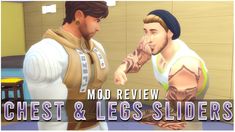 two animated men standing next to each other in front of a wall with the words moo review chest & legs slidesrs