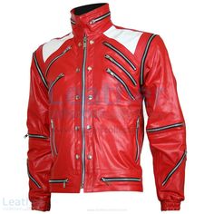 This jacket is inspired by one worn by pop legend Michael Jackson in the video of his song «Beat It». Michael Jackson jacket is made of cowhide leather and exactly as original. Designed and created with high attention to detail. In general, this exclusive leather jacket stretches and light on your body due to soft leather. Michael Jackson Beat It, Michael Jackson Jacket, Michael Jackson Merchandise, White Leather Jacket, The Jacksons, Beat It, Zipper Jacket, Nice Leather, Leather Jacket Men