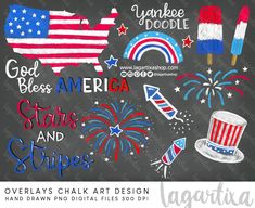 an american chalkboard with fireworks, stars and stripes on it's black background