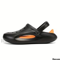 Russoo - Premium Mens Soft Sole Clogs: Stylish Hollow Out Design, Breathable Water Shoes Ideal for Indoor and Outdoor Activities, Ensuring Non-Slip Comfort at Every Event Black Round Toe Slip-ons For Beach, Black Slip-on Clogs For Beach, Black Breathable Clogs For Summer, Black Breathable Summer Clogs, Outdoor Black Closed Toe Slippers, Black Closed Toe Slippers For Outdoor, Black Non-slip Summer Clogs, Black Closed Toe Outdoor Slippers, Black Flat Clogs For The Beach