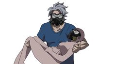 an anime character holding a baby in his arms