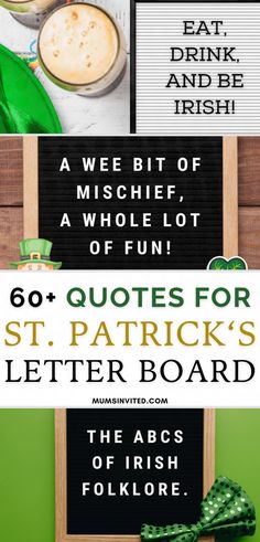 the st patrick's letter board with shamrocks on it