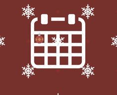 a red and white calendar with snowflakes around it on a maroon background that says happy new year