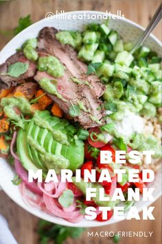 the best marinated flank steak steak with avocado and tomatoes