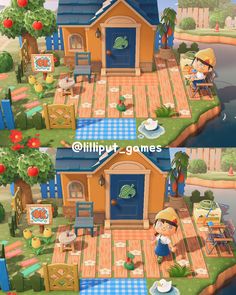 two pictures of the same house in animal crossing